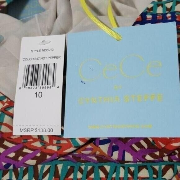 CeCe by Cynthia Steffe halter dress colorful high neck loose fit size 10 NEW - Picture 12 of 13